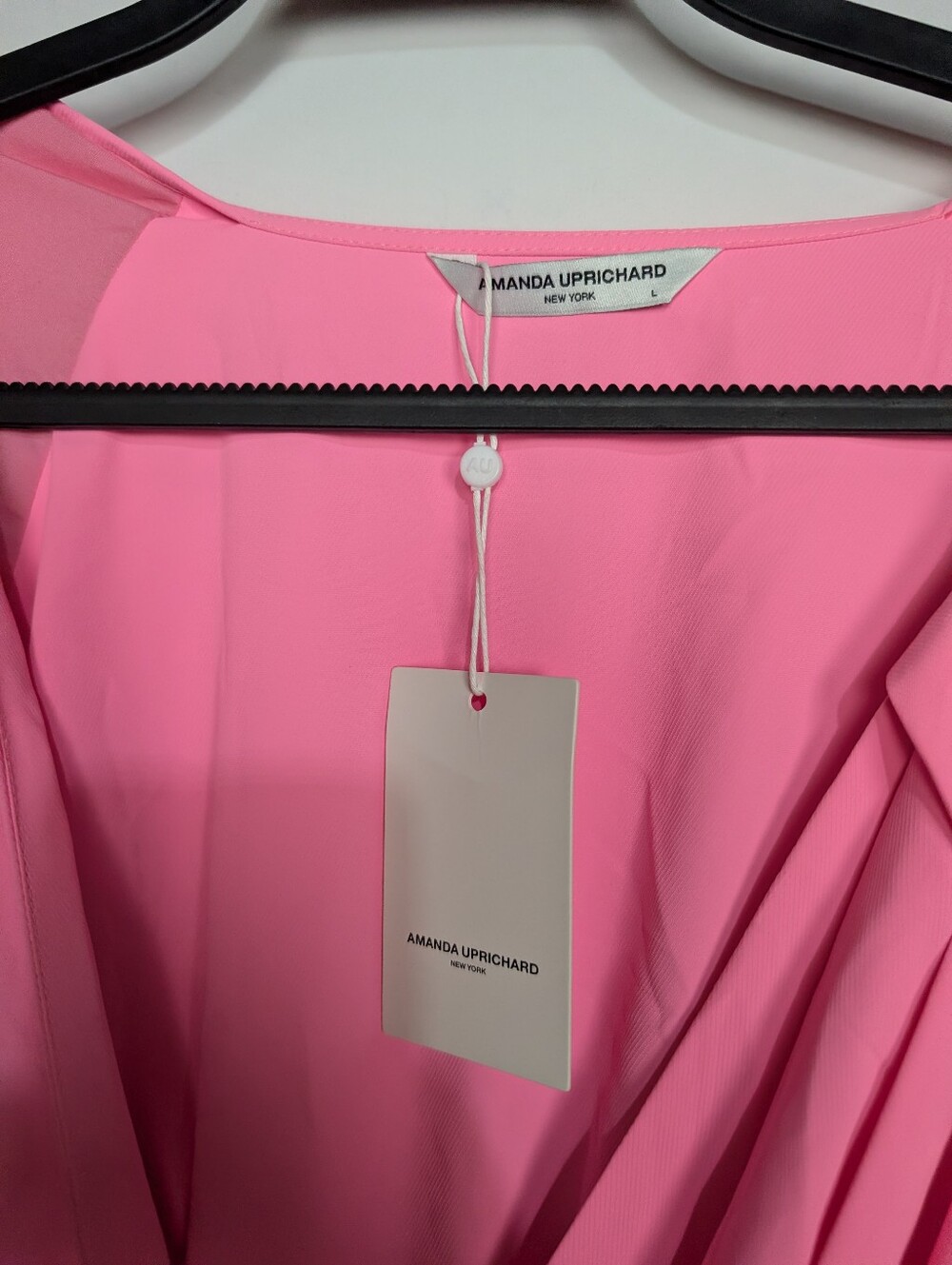 Amanda Uprichard Puff Sleeve Durand Shocking Pink Belted Mini Dress Size Large - Picture 6 of 11